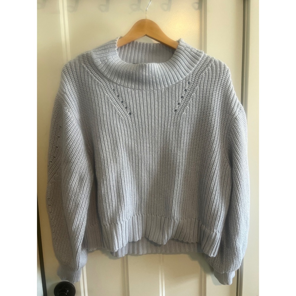 J.Crew Womens Light Blue Chunky Cotton Mock Neck Ribbed Sweater AB863 Large